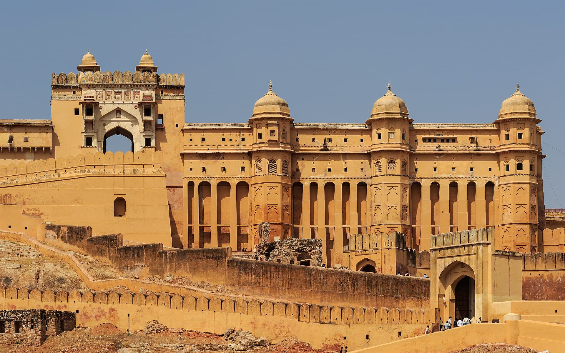The walls and domed towers of Amer Fort, Jaipur