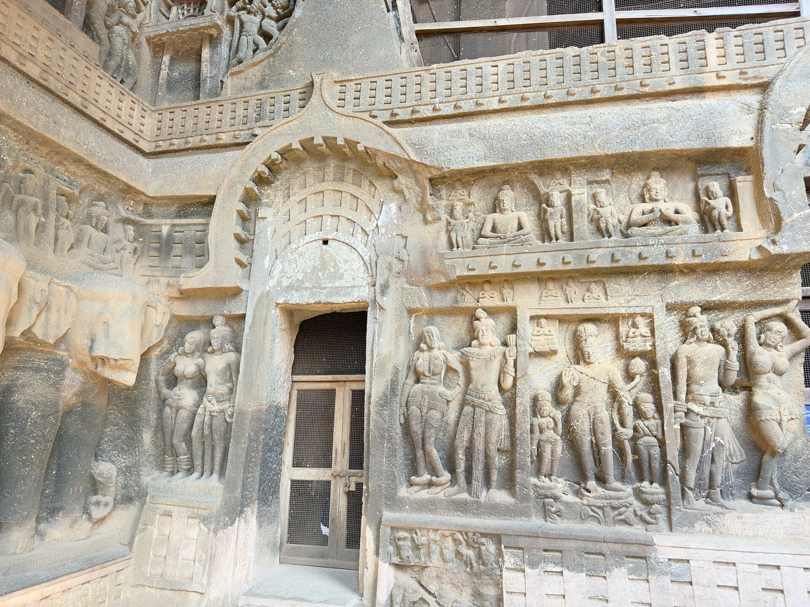 Carved facade of the Grand Chaitya at the Karla Caves near Lonavala