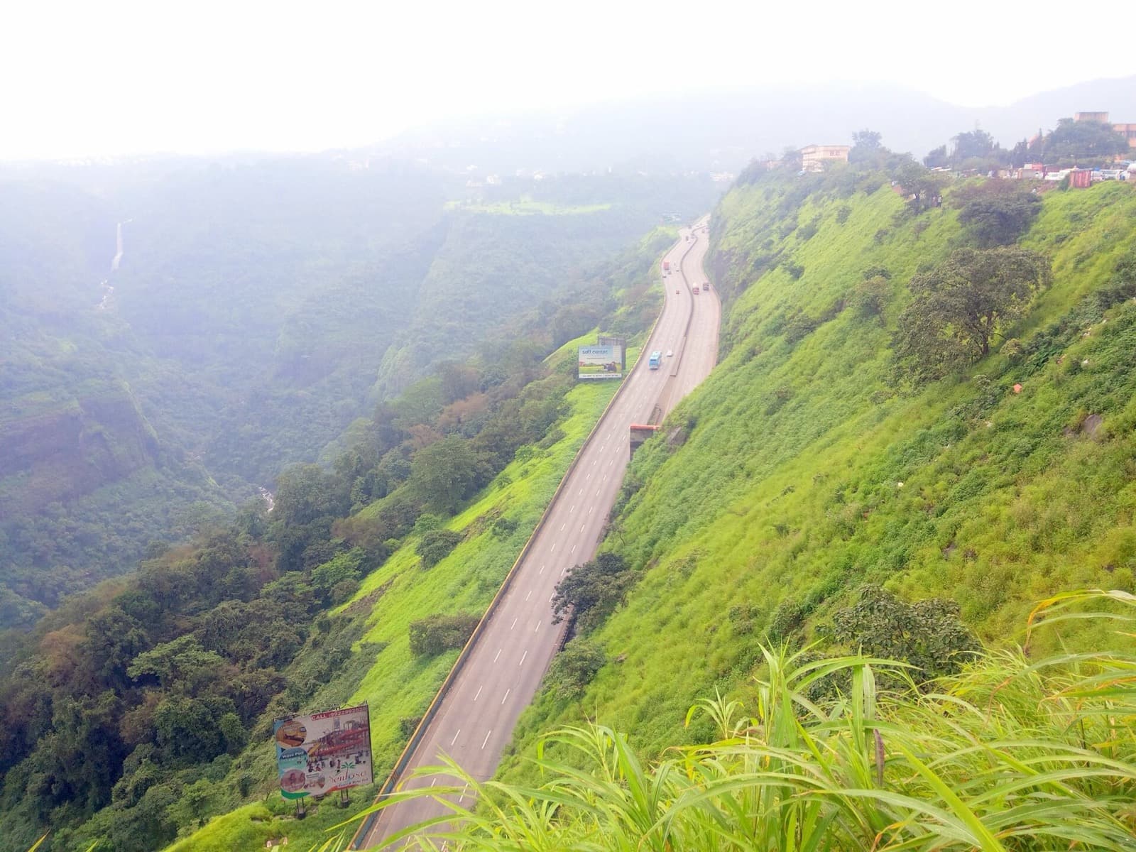 The Mumbai–Pune Expressway winding through the Khandala ghat in the rains