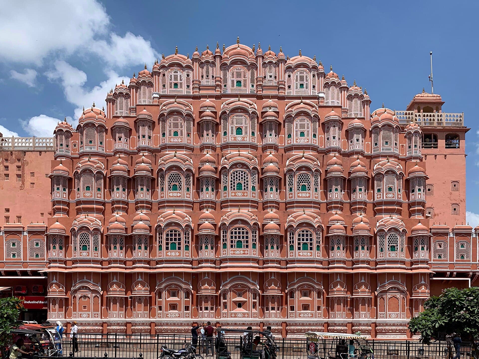 The pink sandstone facade of Hawa Mahal, Jaipur
